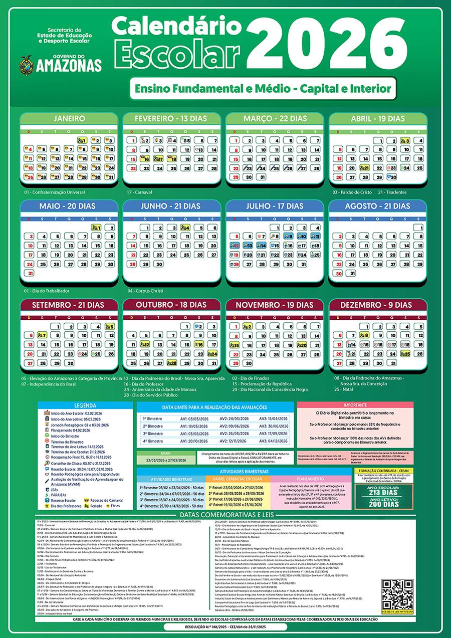 CALENDARIO 2026   Ensino Fundamental e Mdio   Capital e Interior
