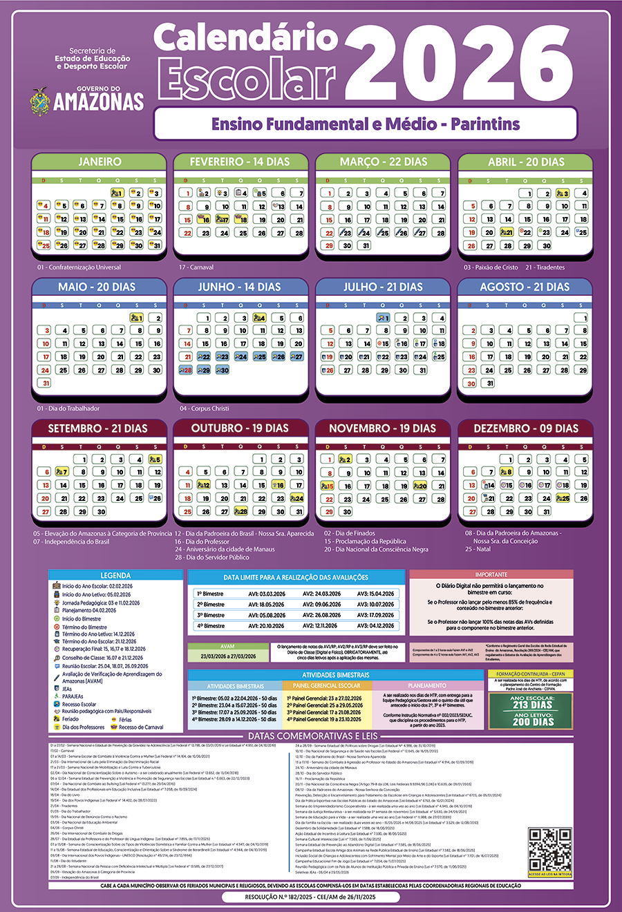 CALENDARIO 2026   Ensino Fundamental e Mdio   Parintins
